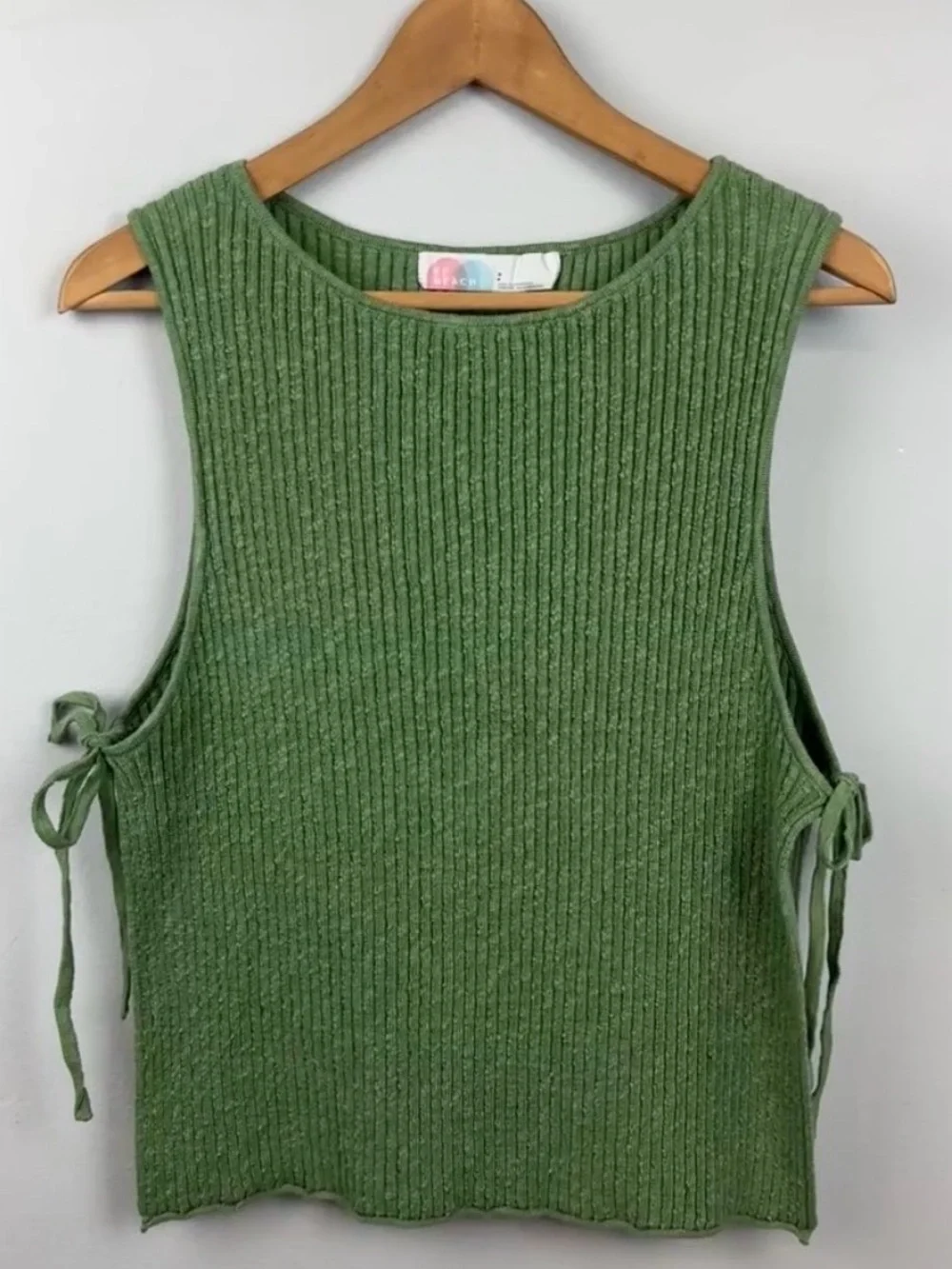 Free People FP Beach Size L Green Side-Tie Sleeveless Crewneck Sweater NWT